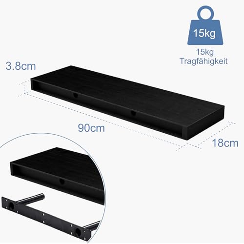 Floating Shelves for Wall, Bathroom Shelves Over Toilet, Wall Shelves & Book Shelf for Room, Hanging Shelf, Modern Wooden Mounted Floating Shelves, 36x7x1.5 in (Black, Set of 2) - color: Black, size: 36"(set of 2)