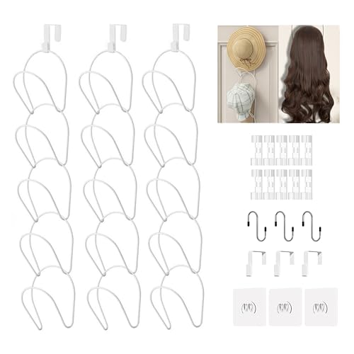 LINFIDITE 15 Pack Baseball Hat Rack Hanger Holder Organizer Multi Hook Wall Mounted Over Door Cap Display Storage Rack Cap Holder, Closet HangingStorage Rack w Hanging Hook White - color: 15pcs White, size: Round Ring