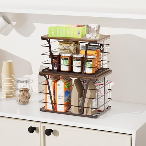 TIDIIABODE Extra Large 2 Pack Potato and Onion Storage Bins,Stackable Storage Pantry Organizers, Kitchen Storage Bins for Potato and Onion, Wall Mount Trash Bag Holder with Bamboo Top, Brown - color: 2-Pack-XL&L-Brown