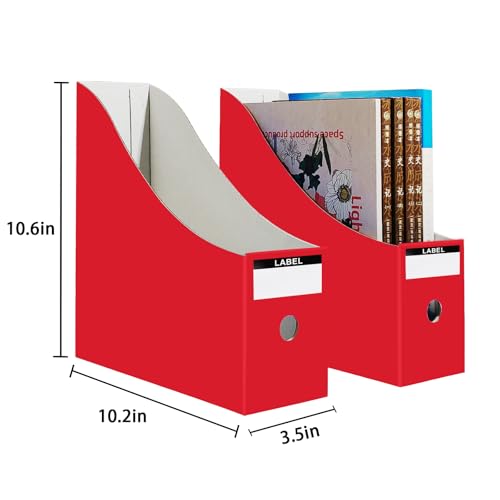 Limitliho Magazine File Folder Holder for Desk, Book Bins for Classroom Library,Office,Home, 10.6" H x 10.2" L x 3.5" W in Cardboard Paper Organizer (Red, 2 Pack) - color: Red, size: 2 Pack
