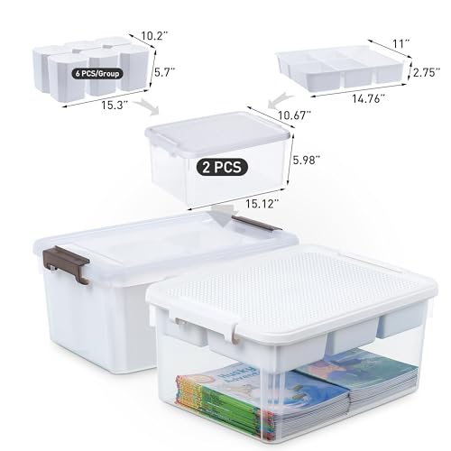 Citylife 17 QT Plastic Storage Box with Removable and 6 Detachable Inserts, Clear White - size: 2 Pack-17 QT-W