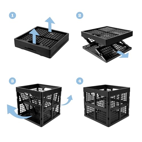Eslite 3-Pack Collapsible Plastic Storage Crates,Foldable Crates for Storage,16L (Black) - color: Black