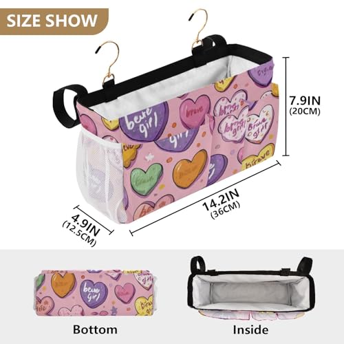 Bedside Caddy Metal Frame Hanging Organizer Bunk Bed Dorm Accessories Hook And Loop Storage Bag Large Pockets Be Brave Girl Hearts Stars Dots - color: Be Brave Girl Hearts Stars Dots