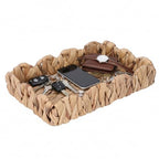 Rustic Wicker Key Basket for Entryway Table, Handwoven Valet Catchall Tray for Dresser, Decorative Petal-Arc Border Trays for Keys Wallet & More, 12"x8"