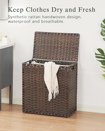 SETVSON Laundry Hamper with Lid Wicker Laundry Basket 112 L (29.6 Gal) Laundry Hampers Handwoven Rattan Laundry Hamper with Handles 3 Removable Washing Bag, 6 Mesh Bags for Bathroom Bedroom Brown - color: Brown, size: 29.6 Gal