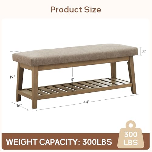 Zihanhome Entryway Shoe Bench with Cushion, End of Bed Bench,Upholstered Bench for Kitchen, Bench with Solid Wood Shelf, Fabric Ottoman Bench for Hallway, Living Room (Brown) - color: Brown