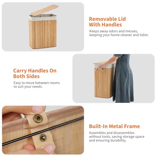 Bamboo Laundry Hamper Large 106L with Removable 4-Section Liner, Foldable Storage Basket with Lid and Handles for Bedroom, Laundry Room, Small Spaces – Natural - Rectangle - color: Natural - Rectangle