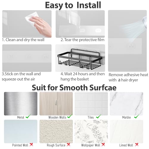 Liuoud 5 Pack Shower Caddy Organizer Rack Shelf for Inside Shower, Self Adhesive Bathroom Wall Storage Basket Rustproof Stainless Steel Large Capacity Shampoo Holder, Dark Grey - color: Dark Grey