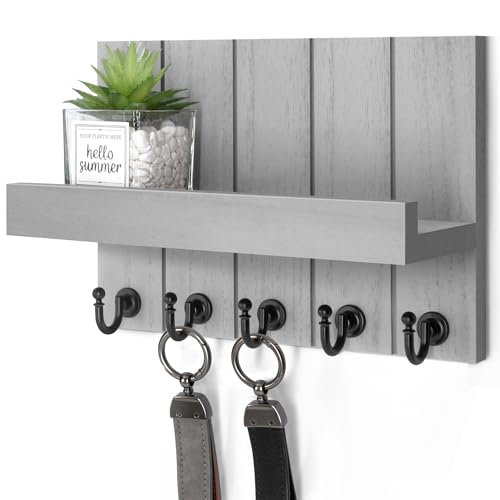 Rebee Vision Decorative Key and Mail Holder for Wall - Modern Key Hooks with Shelf and Mail Organizer Wall Mount for Frmhouse House Decor - Stylish Apartment Essentials (Gray, 3.54"D x 10"W x 7.28"H) - color: Gray, size: 10 Inch