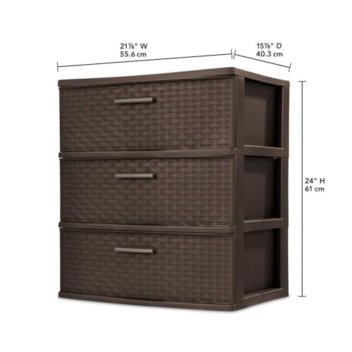 Sterilite 3 Drawer Wide Weave Storage Tower, Plastic Drawers to Organize Clothes in Bedroom, Closet, 2-Pack, Brown - size: 2 Pack