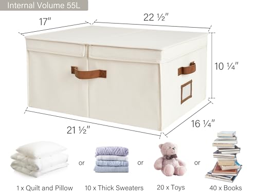 StorageWorks Extra Large Storage Bins with Double-Open Lid, 55L Fabric Baskets with Divider Board, Boxes for Clothes, Linen Closet Organizers with Handles, Ivory White, 2-Pack - color: Ivory White, size: Jumbo