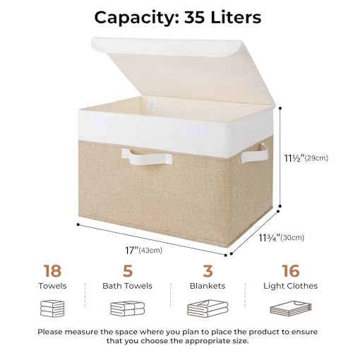 GRANNY SAYS Storage Boxes with Lids, Decorative Storage Bins, Shelf Baskets, Clothes Storage and Organization, White/Khaki, 2-Pack - color: White/Khaki, size: Extra Large-2 Pack