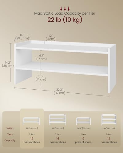 VASAGLE Shoe Rack for Closet, Stackable Shoe Organizer Shelf for Entryway, 2 Tiers, 11.7 x 32.3 x 14.2 Inches, White ULBS060WZ01S - size: 2 Tiers (32.3"W)