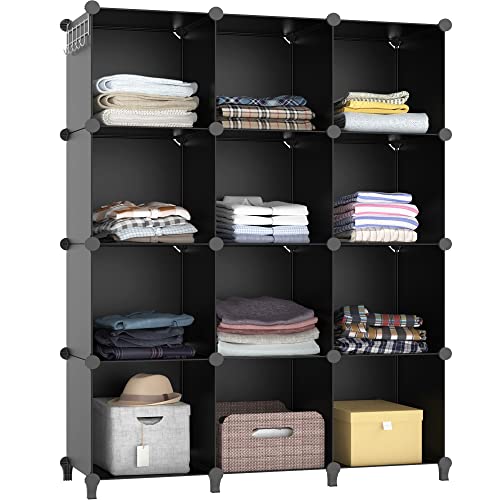 Closet Organizers and Storage, 12 Cube Storage Organizer, Portable Closet Organization Clothes Shelves for Kids, Closet, Bedroom, Bathroom, Office, Black - color: Black