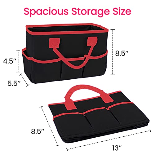 Desktop Tote and Organizer, Teacher Helper caddy Bag for Arts, Books, Stationery, Office Desk Organization, Make-up Storage with Handles for Travel (Black) - color: BlacK-Red