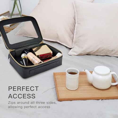 Aveniee Clear Makeup Bag Set,Portable Travel Toiletry Bag Cosmetic Case for Women,Vegan Leather Make Up Pouch Organizer Car Bag for Essentials 2pcs,Middle & Large,Black - color: Black, style: Double Style