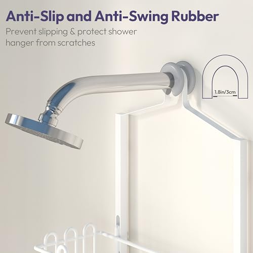 SWTYMIKI Shower Caddy Hanging Organizer - 3-Tier Rustproof Shower Organizer Over Showerhead with Adjustable Baskets, 24 Hooks, Soap & Razor Holder - No Drill Large Bathroom Storage Rack, White - color: White