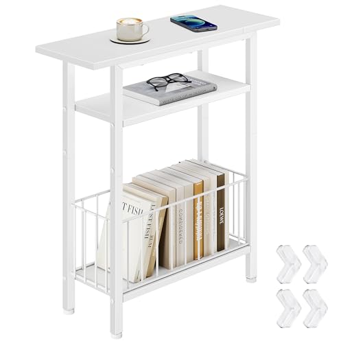 Vagusicc Narrow Side Table, Skinny Side Table for Couch, 3-Tier Small End Table for Small Spaces, Bed Side Tables with Storage, 25.2" Tall Slim Nightstand Bedside table for Living Room, Bedroom, White - color: White, style: Ordinary