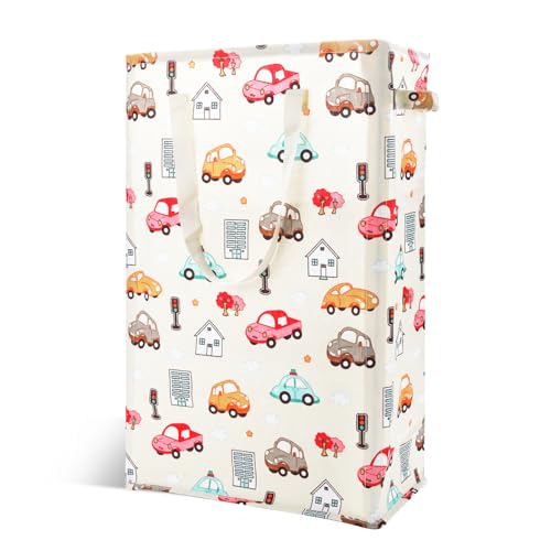 Odonata Slim Laundry Hamper Handles Collapsible Laundry Basket Thin Dirty Clothes Basket Narrow Laundry Bag Foldable Dirty Hamper 48L (Car) - color: Car