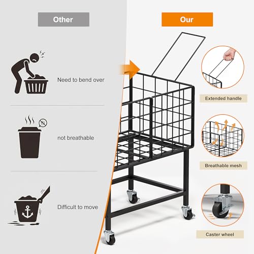 WOWLIVE Rolling Laundry Hamper with Wheels, 80L Heavy Duty Laundry Basket with Handle, Metal Wire Frame Laundry Cart, Dirty Clothes Hamper Organizer Dorm Room Storage for Bedroom, Bathroom, Black - color: Black