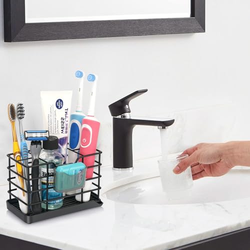 Toothbrush Holders for Bathrooms, Stainless Steel Bathroom Toothbrush Holder Kids Electric Tooth Brush Holder and Toothpaste Holder for Bathroom Accessories Organizer with Tray, Multi-Slots (Large) - size: Large