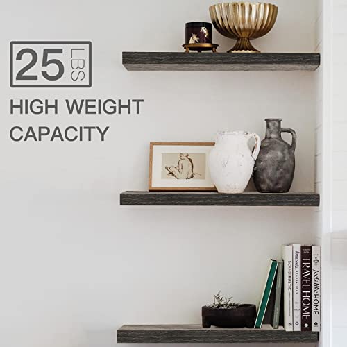QEEIG Floating Shelves for Wall 23.6" Long - Wall Mounted Shelf Bathroom Kitchen Living Room Bedroom Farmhouse Home Decor Display Bookshelf Large 23.6 x 9.3 inch Set of 2, Grey (008-60GY) - color: D. Grey, size: 23.6"