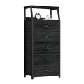 Furnulem Black Dresser with 5 Drawers, Vertical Storage Tower Fabric Dresser for Bedroom, Hallway, Entryway, Nursery, Closet Organizer, Nightstand Bedside Table Furniture, Sturdy Steel Frame, Wood Top - color: Black Oak, style: 5 Drawers