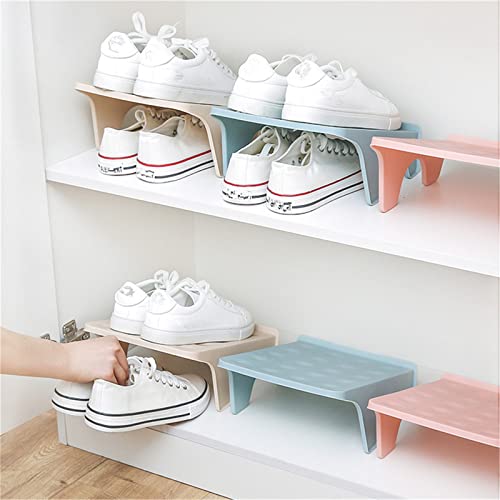 ASkinds 6 Pack Shoe Stacker Slots Space Saver, Double Layer Stack Shoe Racks, Increase Space by 200% Shoe Stackers for Home Closet Organization(Apricot)