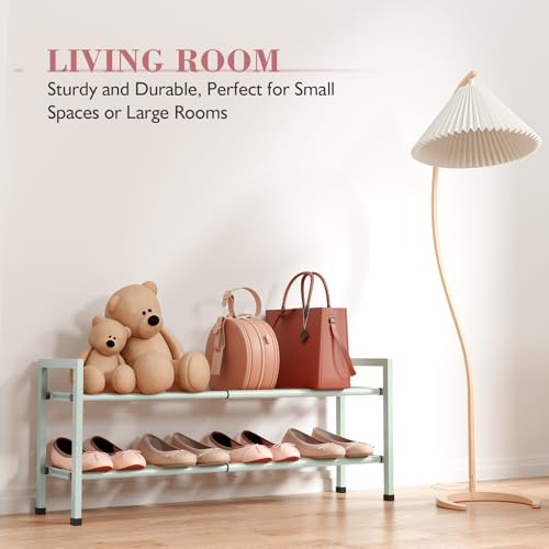 Bumusty 2-Tier Expandable Shoe Rack for Closet, 18“-33” Adjustable Shoe Rack for Small Space, Small Shoe Organizer for Front Door, Sturdy Metal, Green - color: Green, size: 2-Tier