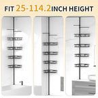 KEGII Shower Caddy Tension Pole with 2 Towel Bars, Corner Shower Organizer Shelves for Bathtub Shampoo Storage, Adjustable Shower Tension Rod with Razor Holder & Hooks - style: Tension Pole with 2 Towel Bars-Black