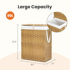 DUMOS Woven Laundry Basket with Lid, 90L Large Capacity Hamper, Removable & Machine-Washable Liner, Foldable Rattan Clothes Hamper, Sturdy Steel Frame, Odor Control, Goose Yellow - color: Goose Yellow, size: 90L