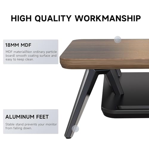 Fenge Dual Monitor Stand, Monitor Riser for 2 Monitors with Adjustable Laptop Riser , 42.5 Inch Desk Shelf for Top of Desk with Phone Holder& Headphone Stand - color: brown