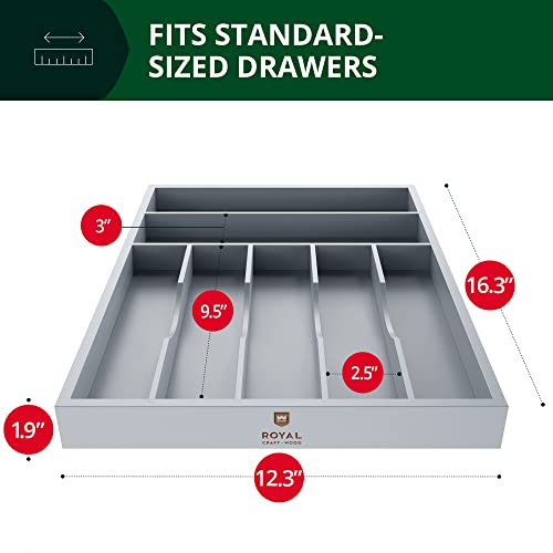 ROYAL CRAFT WOOD Luxury Bamboo Kitchen Drawer Organizer - Silverware Organizer - Utensil Holder and Cutlery Tray with Grooved Drawer Dividers for Flatware and Kitchen Utensils (7 Slot, Gray) - color: Gray, size: 7 Slot
