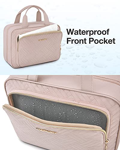 BAGSMART Travel Toiletry Bag Hanging Travel Makeup Organizer Cosmetic Bag Makeup Bag for Full Sized Toiletries, Basic-Pink - color: Pink, size: Basic