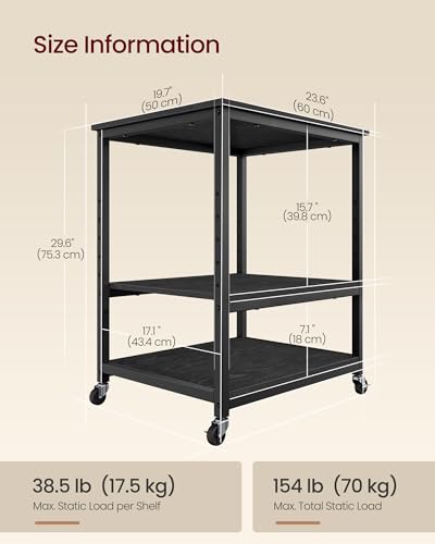 VASAGLE Printer Stand with Locking Wheels, Industrial Mobile Cart, Under Desk Printer Table for Home Office, 23.6 x 19.7 x 29.6 Inches, Storage Shelf, 3-Tier, Ebony Black - color: Ebony Black, size: 3 Tiers/Large