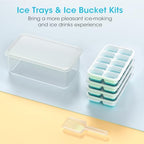 DOQAUS Ice Cube Tray with Lid and Bin - 4 Pack Silicone Ice Cube Trays for Freezer, Stackable Ice Bucket Kits with Storage Container & Scoop for Kitchen, RV, Cocktail, Coffee - color: Blue