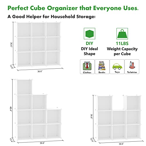 C&AHOME Cube Storage, 9-Cube Bookshelf, Plastic Closet Cabinet Organizer, DIY Stackable Bookcase, Modular Shelving Units Ideal for Home, Office, Kids Room, 36.6" L x 12.4" W x 48.4" H Milky UPCS09M - color: Milky