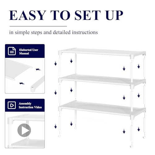 Kitsure Shoe Rack - Non-Woven Shoe Rack Shelf, Shoe Organizer for Closet, Entryway, Garage & Corridor, Stackable Shoe Shelves, 27.5" Wide - 3 Tier, White - color: White, size: 27.5" Wide - 3 Tier