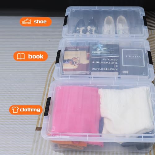 3-Pack 20 Quart Plastic Wheeled Latching Storage Boxes, Stackable Underbed Organizer Bins with Lid, Clear - size: 20 Quart