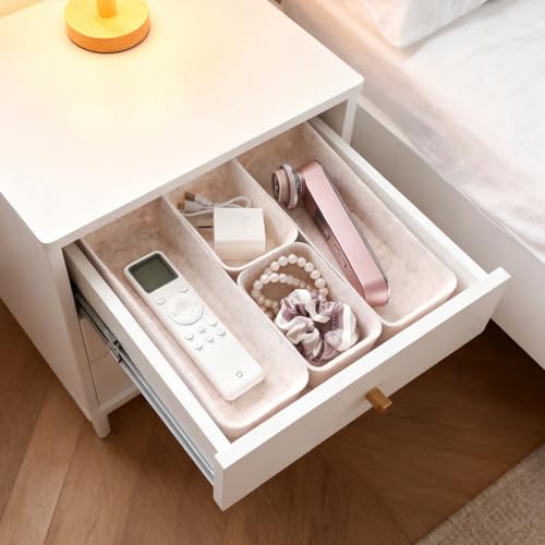 16-Piece Felt Drawer Organizer Set in 4-Sizes, Made from Eco-Friendly Material for Vanity, Makeup, Desk, Office, Kitchen, and Nightstand, Oatmeal - size: 16