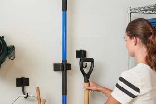 Duck EasyMounts Mop and Broom Holder - Heavy Duty Wall Mount Rack for Home Organization and Storage - No Tool Install - Holds Up to 15 lbs - Black, Pack of 1 Hook & All Hanging Hardware - size: 1 Pack, style: Tool Holder