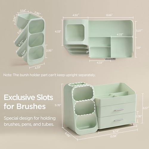 HBlife Makeup Organizer with Brush Holder for Vanity, Large Plastic Bathroom Countertop Organizer Skin Care Storage, Easy to Store Lipsticks, Nail Polishes, Perfumes, Eyeshadow Palettes, All Green - color: All Green, size: Large