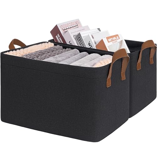 CHICVITA Large Storage Bins for Clothes and Toys, Black Fabric Bin for Living Room, 16 " L x 11" W x 9 " H, 2-Pack - color: Black, size: 16 ¾" L x 11" W x 9 ¾" H