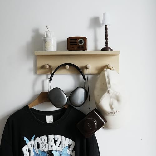 Entrance Coat Rack ，Coat Hooks, Wall-Mounted Wooden Hook Rack, Wall-Mounted Shelves(Birch Color Finish—A-1) - style: Birch color finish—A-1