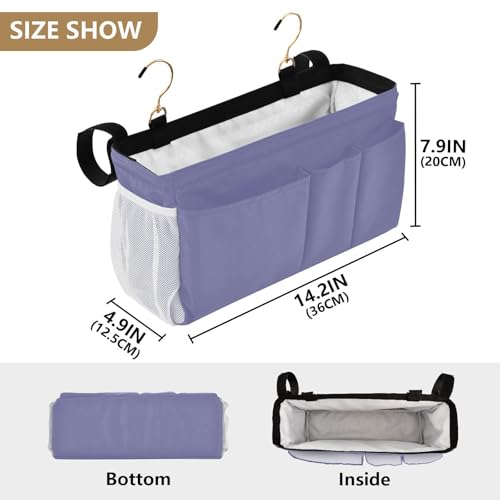 Purple Bedside Caddy Storage Bag Bedside Organizer for College Dorm Top Bunk Bed Hanging Storage Organizer 6 Pockets with Hooks for Book Glasses Phone Holder - color: Purple