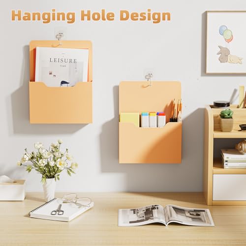 Magnetic File Holder - Magnetic Paper Holder, Pocket Organizer Office Supplies Storage Mail Organizer for Notebooks,Planners,Letter (Orange) - color: Orange Holder-L