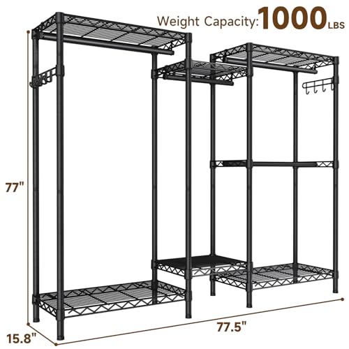 Golpart Heavy Duty Garment Rack Clothes Rack,Large Metal Closet Organizer System Storage Wardrobe,Freestanding Clothing Rack Black 15.75" D x 77.5" W x 77" H - color: Black, size: 15.75"D x 77.5"W x 77"H