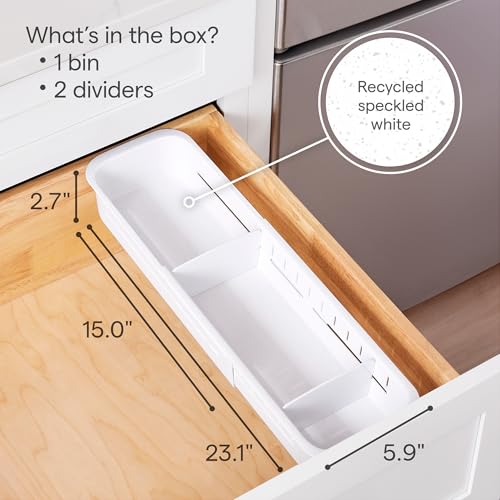 YouCopia DrawerFit Expandable Kitchen Drawer Organizer: Sliding Storage Tray for Utensils & Accessories in Deep Drawers, Expandable 15–23" wide, White Speckled BPA-free - style: Sorter