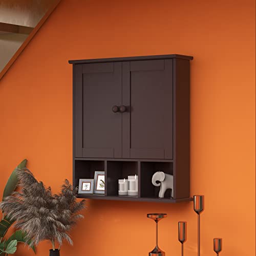 TaoHFE Brown Medicine Cabinets,Bathroom Wall Cabinet with 2 Door Adjustable Shelves,Over The Toilet Storage Cabinet,Espresso Bathroom Cabinet Wall Mounted for Laundry Room Kitchen - color: Espresso