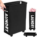 23inch Slim Laundry Basket 44L Rolling Laundry Hamper on Wheels -Collapsible Clothes Hamper with Handle -Freestanding Laundry Bin Narrow Laundry Bag Yoga Mat Storage Racks